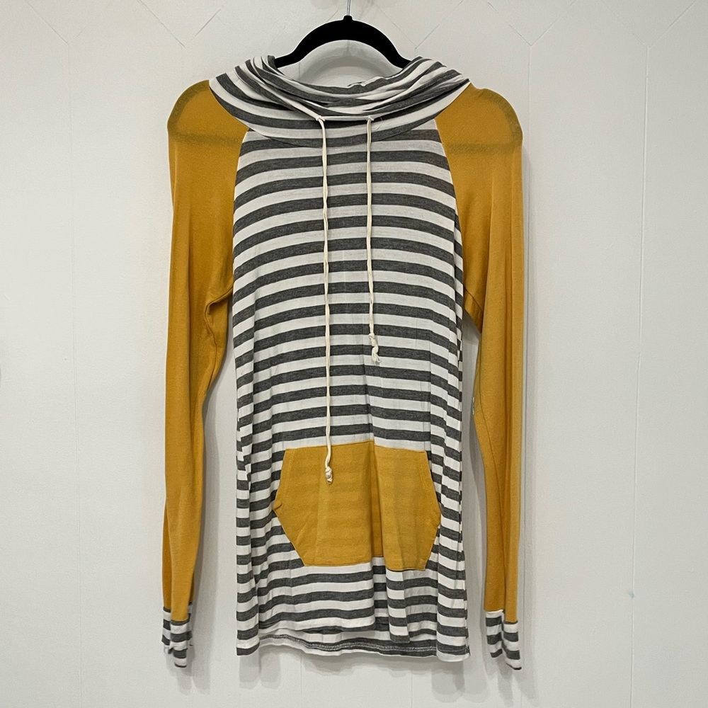 Striped Cowl Neck Hoodie